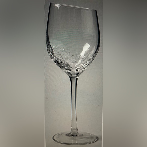 Pier 1 White Wine Goblet Angled Rim Crackle Glasses Set of 2 - Picture 1 of 6